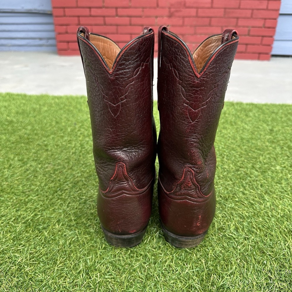 Vintage Lucchese Goatskin Roper Cowboy Boots Mens Size‎ 9 D Cherry Rodeo Western - Picture 7 of 16